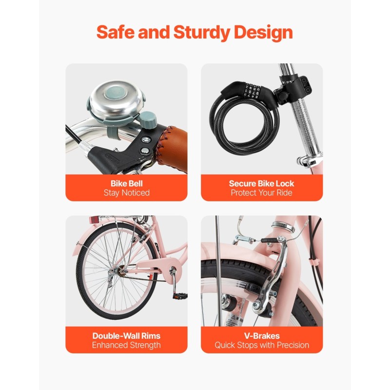 Cruiser-pyörä 26-tuumainen pinkki hiiliteräsrunko etukori takateline kaupunkiajoon