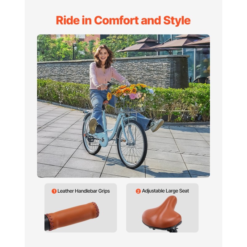 Rantapyörä 26-tuumainen 7-vaihteinen hiiliteräsrunko säädettävä satula etukori takatavarateline