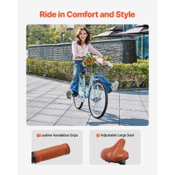 Cruiser-pyörä 26-tuumainen hiiliteräsrunko ergonominen ajoasento tilava etukori takateline