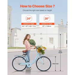 Cruiser-pyörä 26-tuumainen hiiliteräsrunko ergonominen ajoasento tilava etukori takateline
