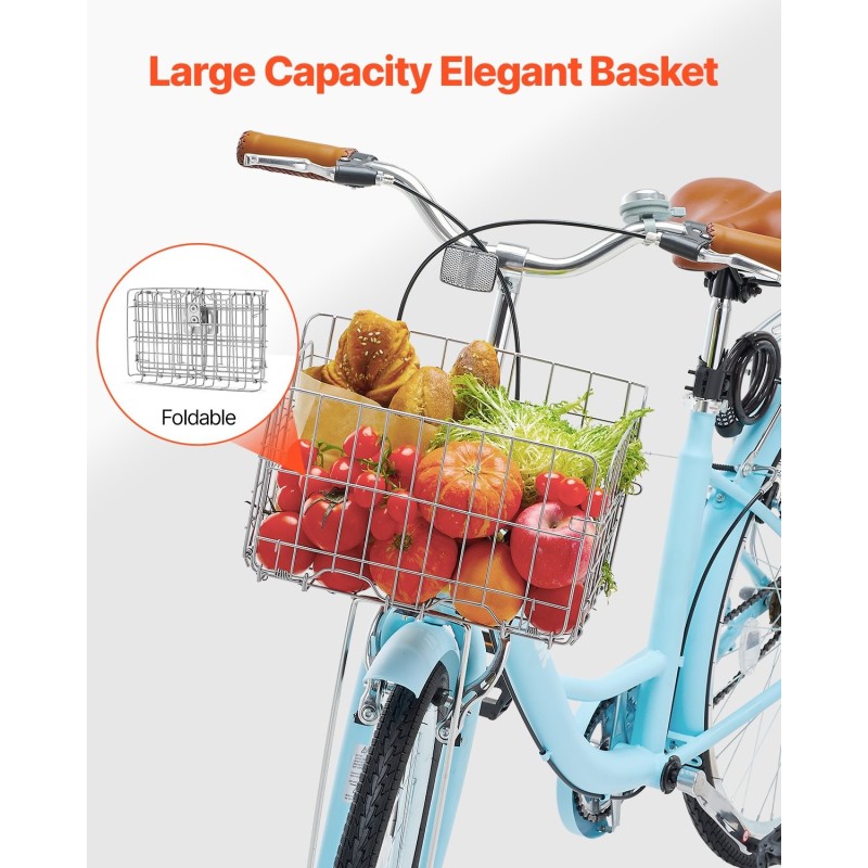 Cruiser-pyörä 26-tuumainen hiiliteräsrunko ergonominen ajoasento tilava etukori takateline