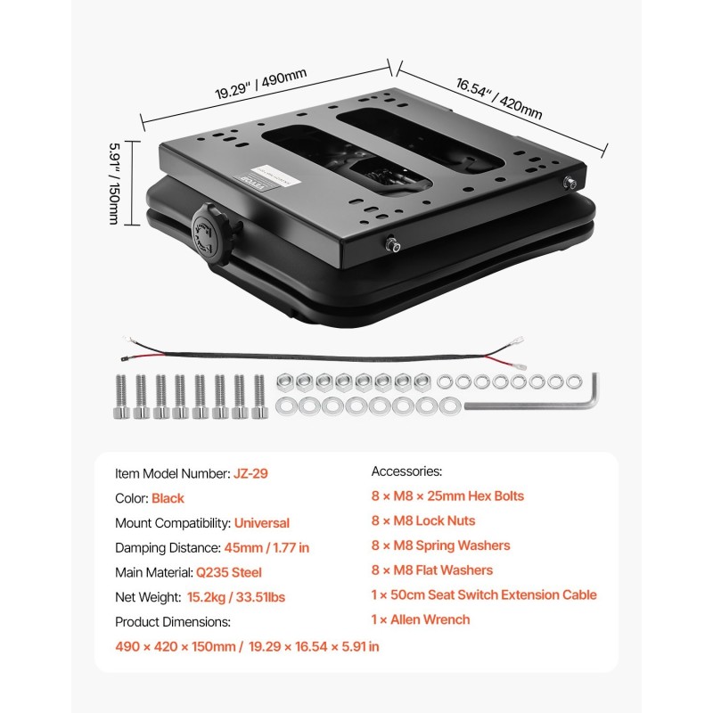 Ilmajousitettu istuimen jousitus universaali Q235-teräs musta 490x420x150mm