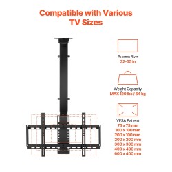 Kattoteline moottoroitu televisiolle 32–55 tuumaa hiiliteräs enimmäiskuorma 54 kilogrammaa