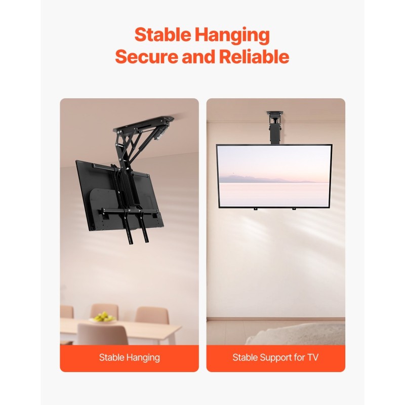 Kattoon asennettava sähköinen televisioteline 32–65 tuumaa 40 kg VESA 600x600 mm hiiliteräs