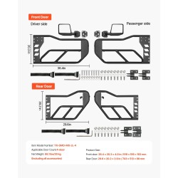 Teräsputkiovet 4-oviseen Jeep Wrangler JL ja Gladiator JT DOT-sertifioiduilla taustapeileillä