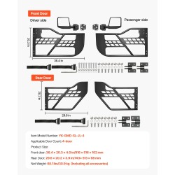 Putkiset teräsovet 4-ovinen Jeep Wrangler JL ja Gladiator JT DOT-sertifioidut taustapeilit