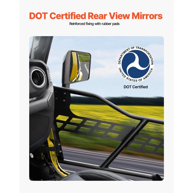 Teräsputkirakenteiset ovet 4-oviselle Jeep Wrangler JK 2007–2018 DOT-sertifioidut taustapeilit kumipehmusteet