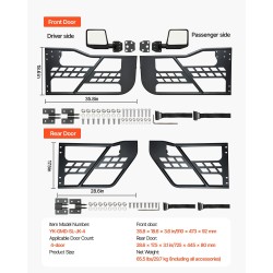 Teräsputkirakenteiset ovet 4-oviselle Jeep Wrangler JK 2007–2018 DOT-sertifioidut taustapeilit kumipehmusteet