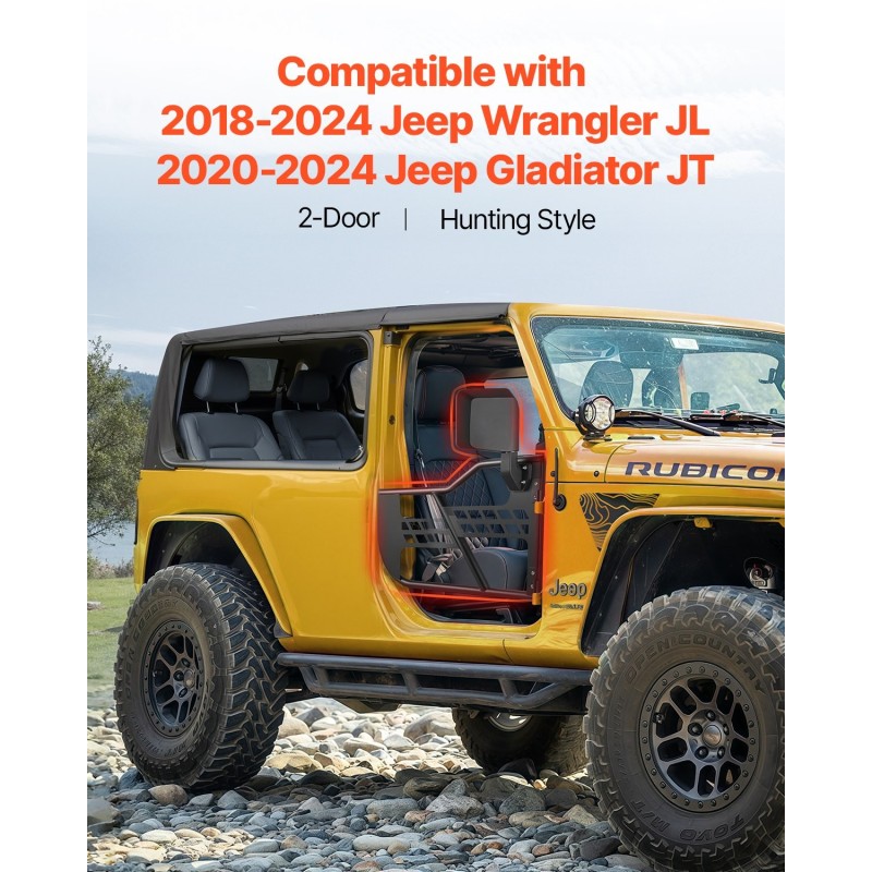 Metalliset putkiovet 2 kpl Jeep Wrangler JL ja Gladiator JT peileillä