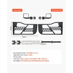 Metalliset putkiovet 2 kpl Jeep Wrangler JL ja Gladiator JT peileillä