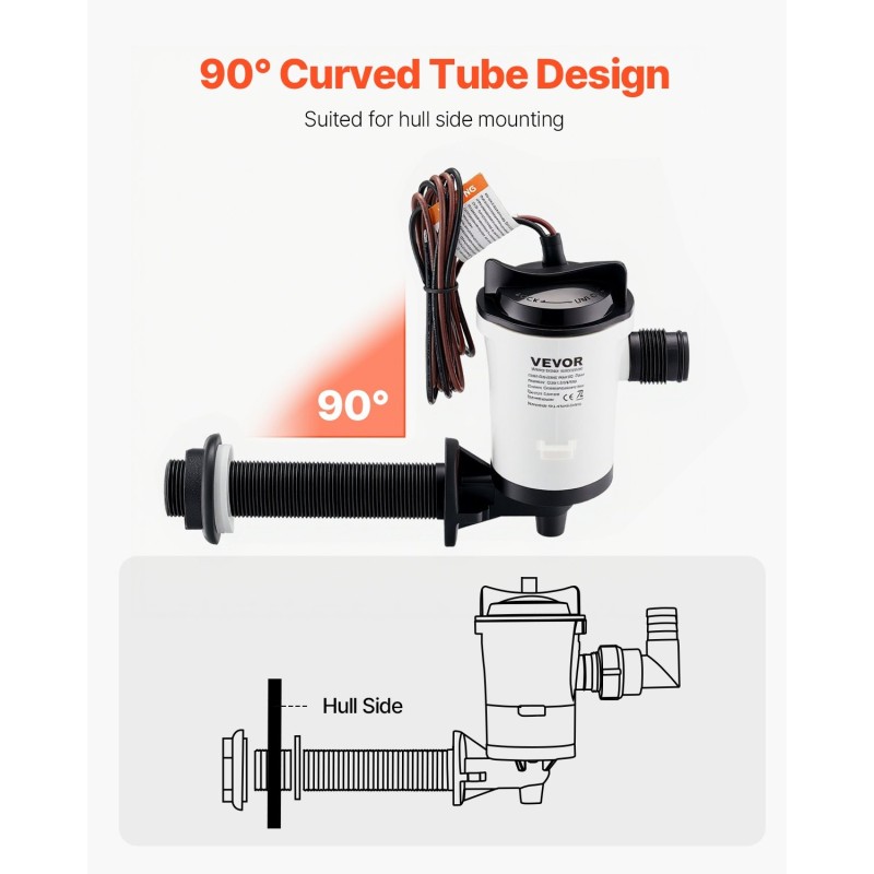 Uppoasennettava livewell-pumppu ABS runko veneisiin 50 l/min 12 V