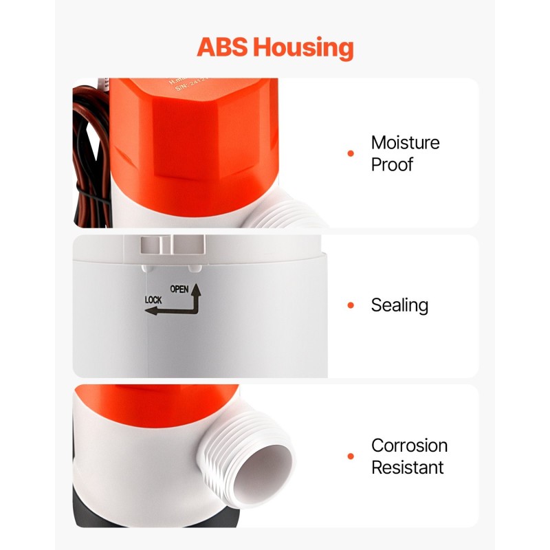 Livewell- ja syöttikalan säiliöpumppu 12 V 32 l/min ABS-kotelo