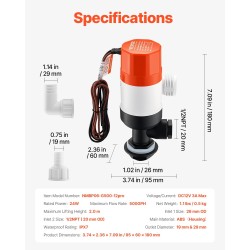 Livewell- ja syöttikalan säiliöpumppu 12 V 32 l/min ABS-kotelo