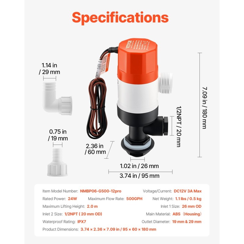 Livewell- ja syöttikalan säiliöpumppu 12 V 32 l/min ABS-kotelo