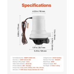 Veneen kalasäiliöpumppu ABS-kotelo 101 l/min kaksoissisääntuloilla 12V IPX7