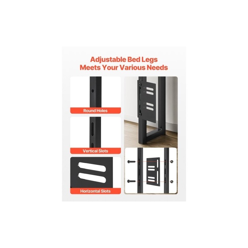 Sängynpääty leveälle sängylle ruskeat puupaneelit mustalla metallirungolla integroidulla virtapaneelilla