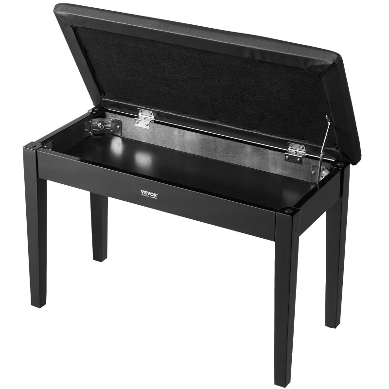 kaksinpelipianopenkki säilytystilalla pehmustettu istuin keinonahkapäällisellä massiivipuurunkoinen