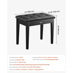 Pianopenkki pehmustetulla istuimella tilavalla säilytystilalla vesitiivis keinonahka kestävä täyspuurunko liukuesteiset