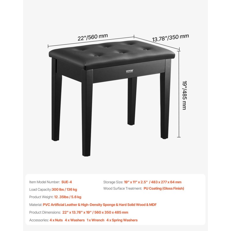 Pianopenkki pehmustetulla istuimella tilavalla säilytystilalla vesitiivis keinonahka kestävä täyspuurunko liukuesteiset