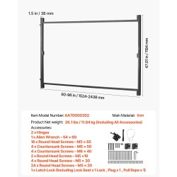 Rautainen säädettävä portin runkosarja 1524–2438 mm leveys 4–5 jalan aitoihin