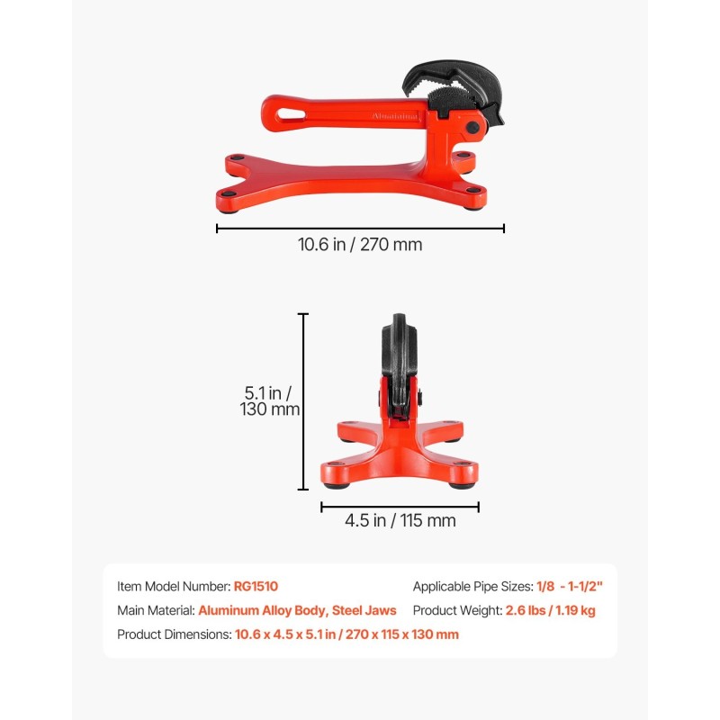 Siirrettävä putkipenkki alumiiniseosrunko teräsleuoilla 1/8–1-1/2 tuumalle