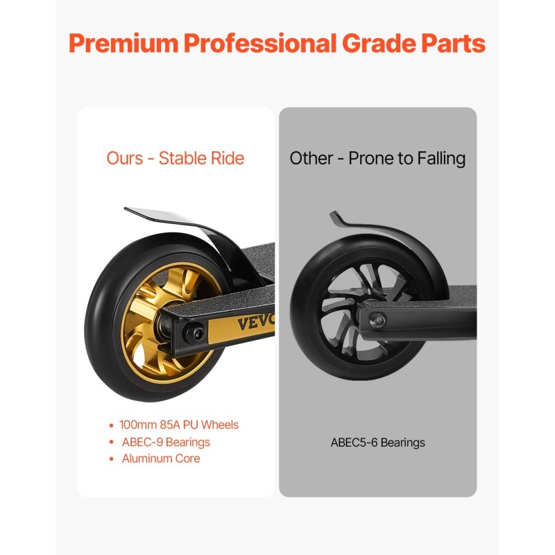 Temppupotkulauta 6063-alumiinidekki liukuestopinta 100 mm PU-renkaat ABEC-9 aloittelijoille