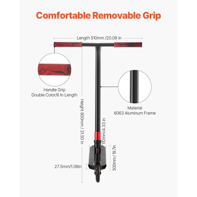 Temppupotkulauta 6063-alumiinidekki 110 mm PU-pyörillä nuorille ja aikuisille