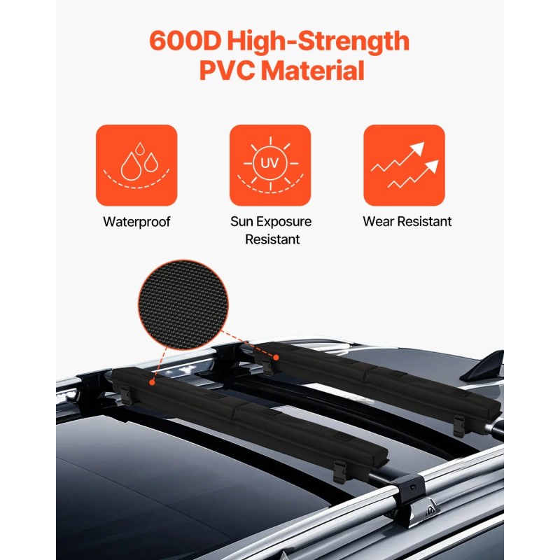 Kattotelinepehmusteet 600D PVC mustat 762 mm 2 kpl enimmäiskuorma 80 kg