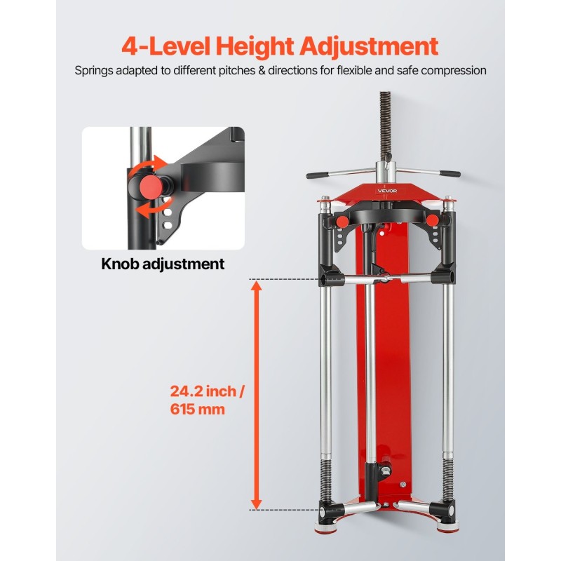 Jousipuristin teräsrunkoinen McPherson-tyyppisille iskunvaimentimille 4-portainen säätö 1,4 tonnin maksimikuorma