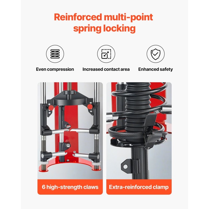 Jousipuristin teräsrunkoinen McPherson-tyyppisille iskunvaimentimille 4-portainen säätö 1,4 tonnin maksimikuorma