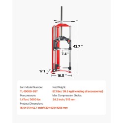 Jousipuristin teräsrunkoinen McPherson-tyyppisille iskunvaimentimille 4-portainen säätö 1,4 tonnin maksimikuorma