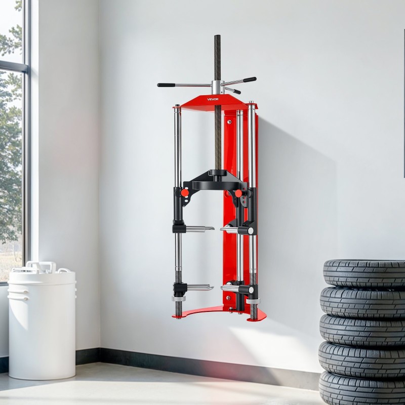 Jousipuristin teräsrunkoinen McPherson-tyyppisille iskunvaimentimille 4-portainen säätö 1,4 tonnin maksimikuorma