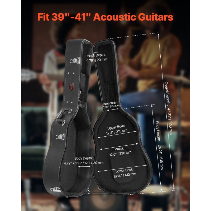 Kova gourd-mallinen kitarakotelo 39–41 tuuman akustisille PVC-pinnoite lukolla