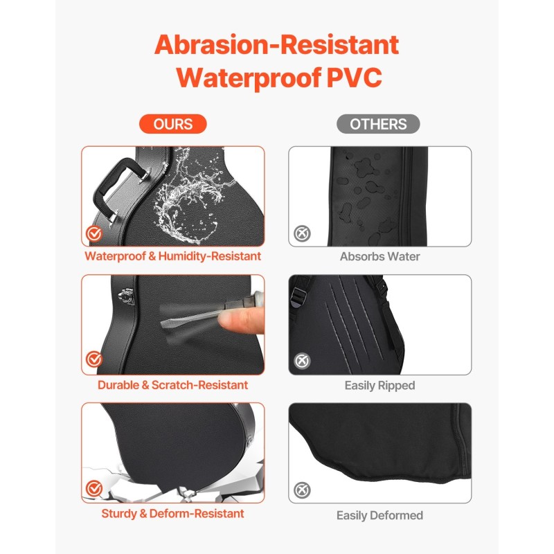 Kova gourd-mallinen kitarakotelo 39–41 tuuman akustisille PVC-pinnoite lukolla