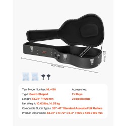 Kova gourd-mallinen kitarakotelo 39–41 tuuman akustisille PVC-pinnoite lukolla