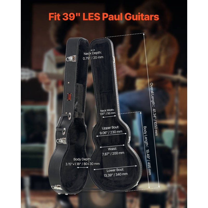 Kovakotelo sähkökitaralle PVC-pinnoitettu kurpitsamuotoinen 39 tuuman Les Paulille