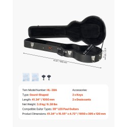 Kovakotelo sähkökitaralle PVC-pinnoitettu kurpitsamuotoinen 39 tuuman Les Paulille