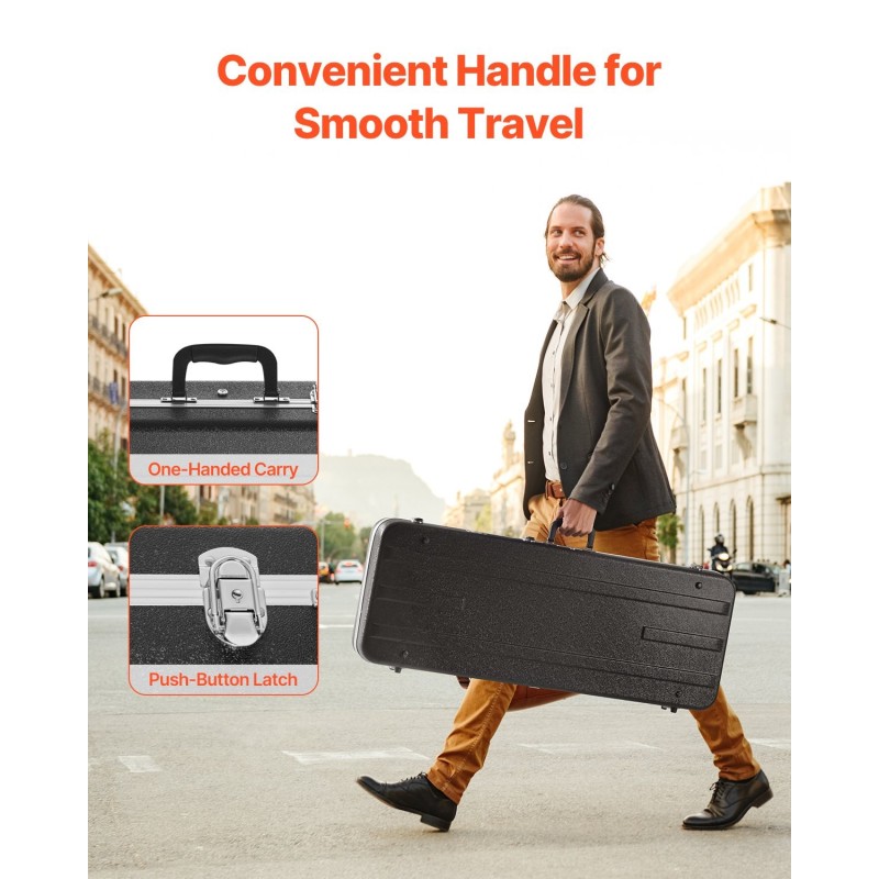 Suorakulmainen kovakotelo sähkökitaralle 1050 mm pehmustettu lukollinen kahdella avaimella