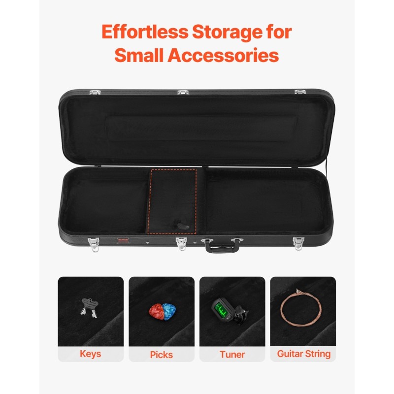 Suorakulmainen PVC-pinnoitettu kovakotelo 39 tuuman sähkökitaralle paksulla pehmusteella