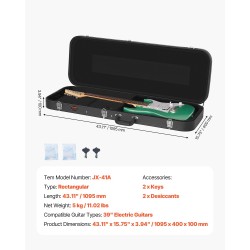 Suorakulmainen PVC-pinnoitettu kovakotelo 39 tuuman sähkökitaralle paksulla pehmusteella