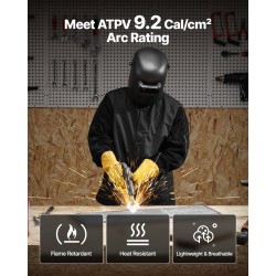 Tulenkestävä hitsaustakki naudannahkaisilla hihoilla ja puuvillarungolla