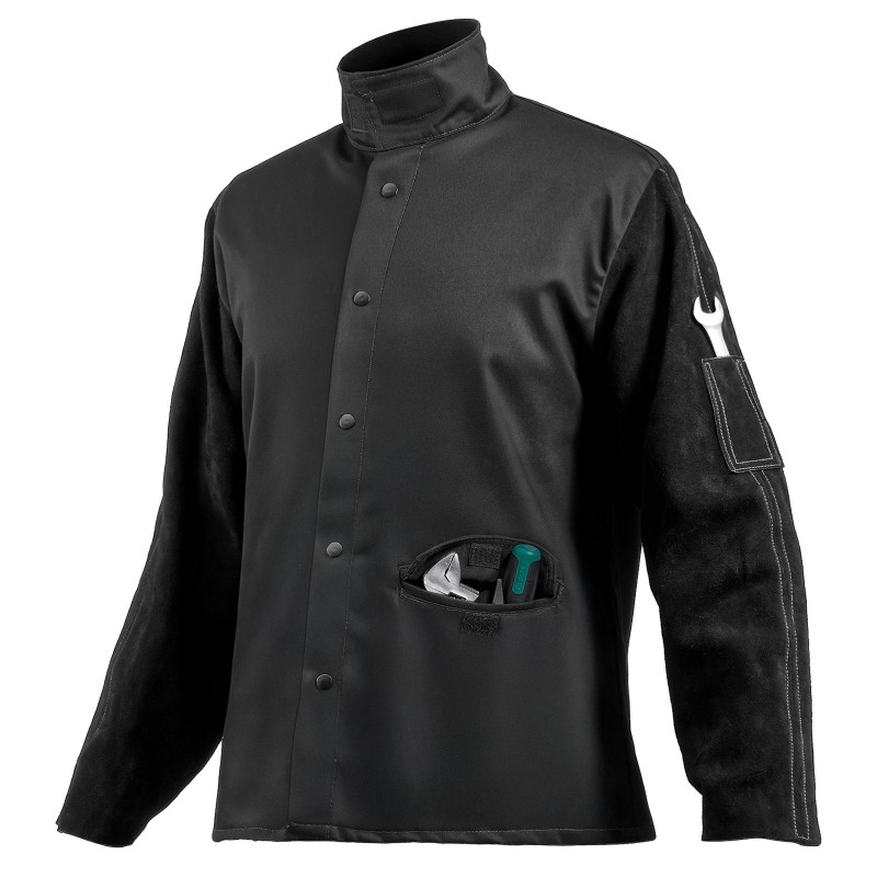 Palosuojattu hitsaustakki naudan nahkahihalla ja puuvillarungolla ATPV 9.2 koko L