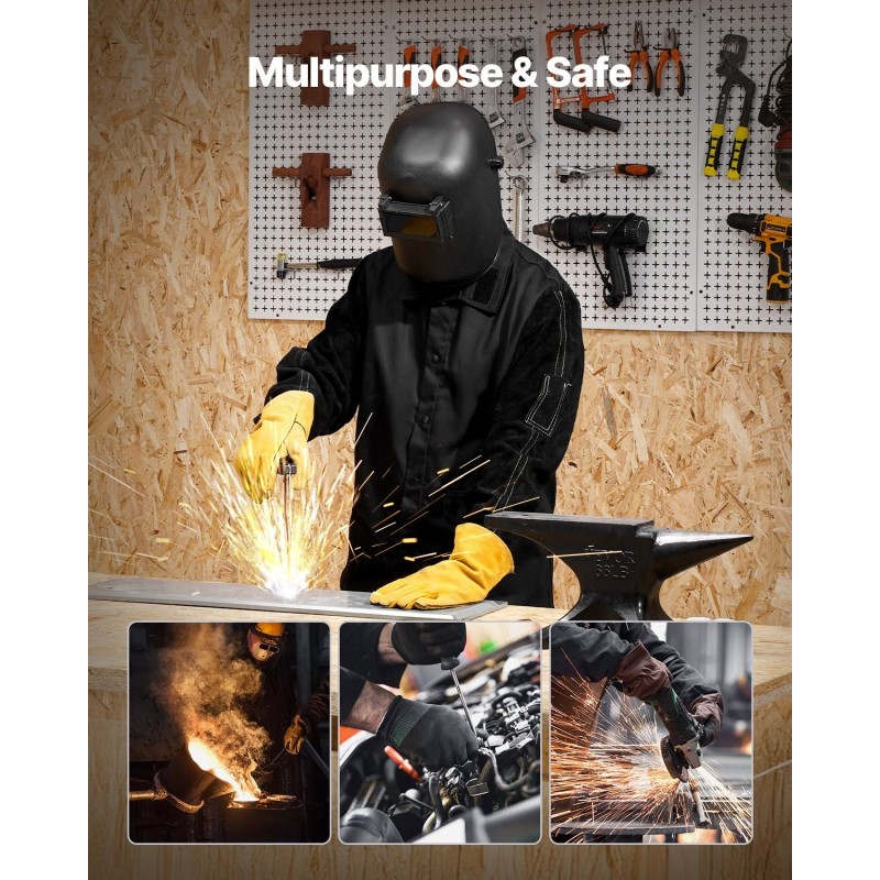 Palosuojattu hitsaustakki koko XL naudannahkaiset hihat palosuojattu puuvillarunko kaksi taskua musta