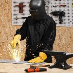 Palosuojattu hitsaustakki koko XL naudannahkaiset hihat palosuojattu puuvillarunko kaksi taskua musta