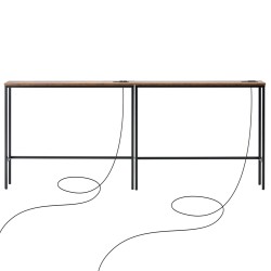 Kapea konsolipöytäsetti 2 kpl hiiliteräsrunko MDF hylly 100 15 cm pistorasiat USB liitännät