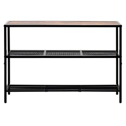 Kapea konsolipöytä 3 tasoa hiiliteräsrunko melamiinipinnoitetut ruskeat hyllyt musta runko