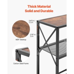 Kapea konsolipöytä 3 tasoa hiiliteräsrunko melamiinipinnoitetut ruskeat hyllyt musta runko