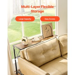 Kapea konsolipöytä 3 tasoa hiiliteräsrunko melamiinipinnoitetut ruskeat hyllyt musta runko