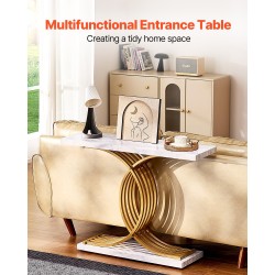 Kapea konsolipöytä yksitasoinen MDF-levy hiilikenteräksinen runko valkoinen marmorijäljitelmä