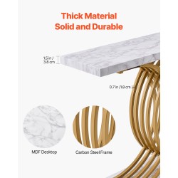 Kapea konsolipöytä yksitasoinen MDF-levy hiilikenteräksinen runko valkoinen marmorijäljitelmä